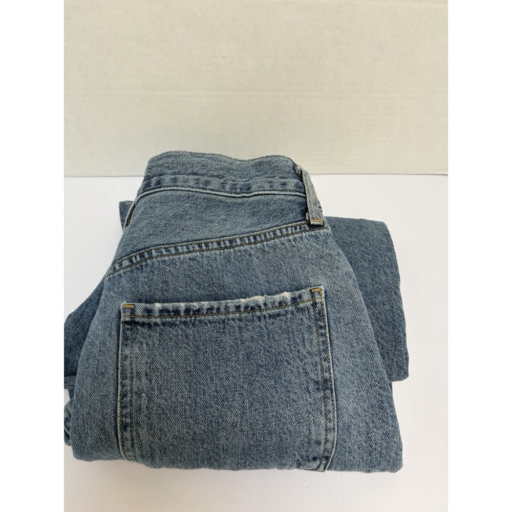 AGOLDE Riley Hi-Rise Straight Crop Jeans Distress Button Fly Size 27 Raw Hem